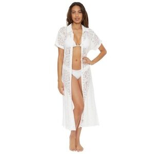 Becca Women's Sexy Gauzy Cotton Lace Shirtdress Swim Cover-Up, Size Medium